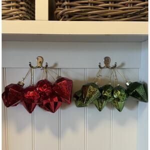 Vintage QVC Glass Faceted Ornaments Set of 17 Red & Green Diamond Mercury Chunky